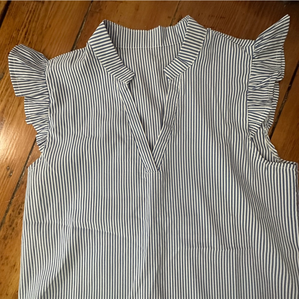 Striped Tank with Ruffle Sleeves - Picture 2 of 2